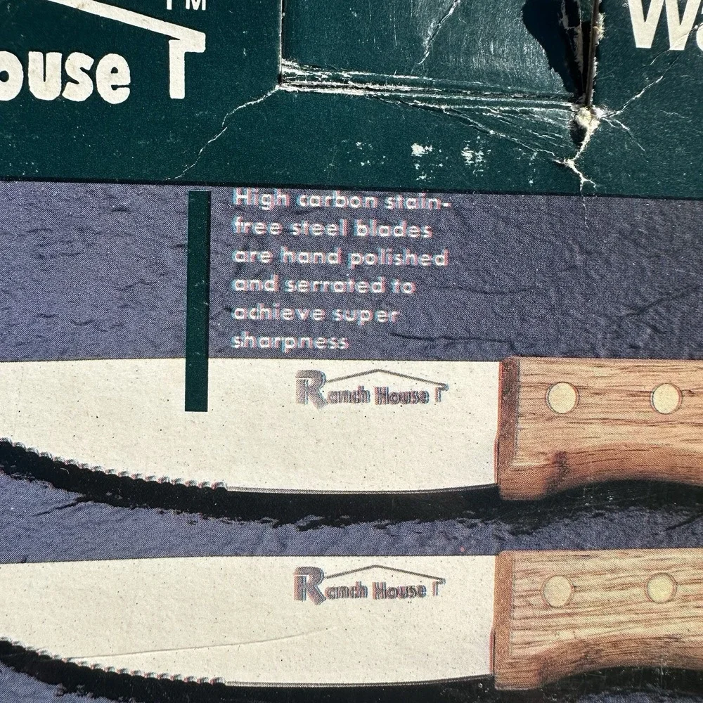 Set of 6 Russel International Steak Knives‎ WA Forge Wood Handle Stainless Steel